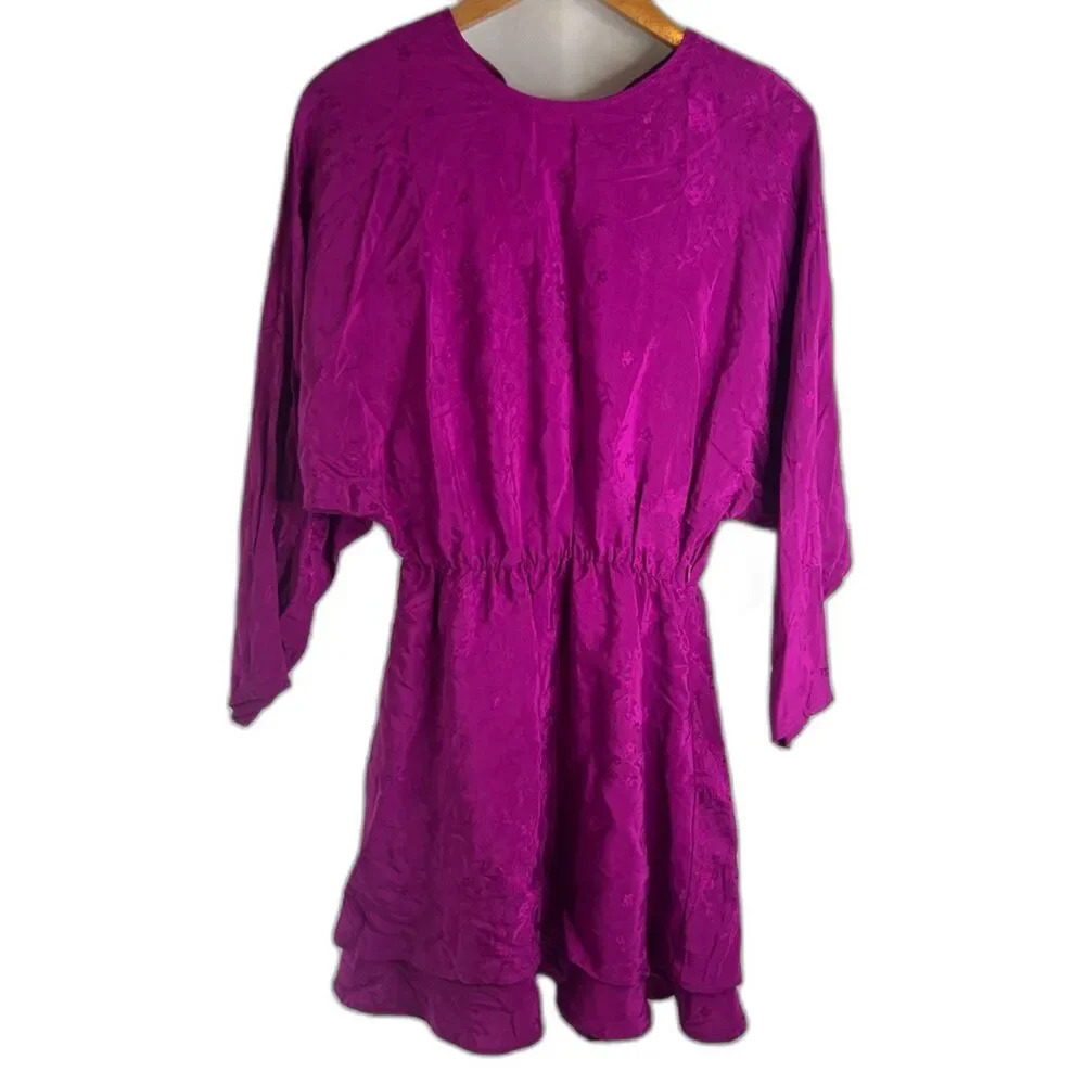 Zara NWT Satin Effect Shiny Purple Jacquard Fit & Flare Short‎ Dress Size XS